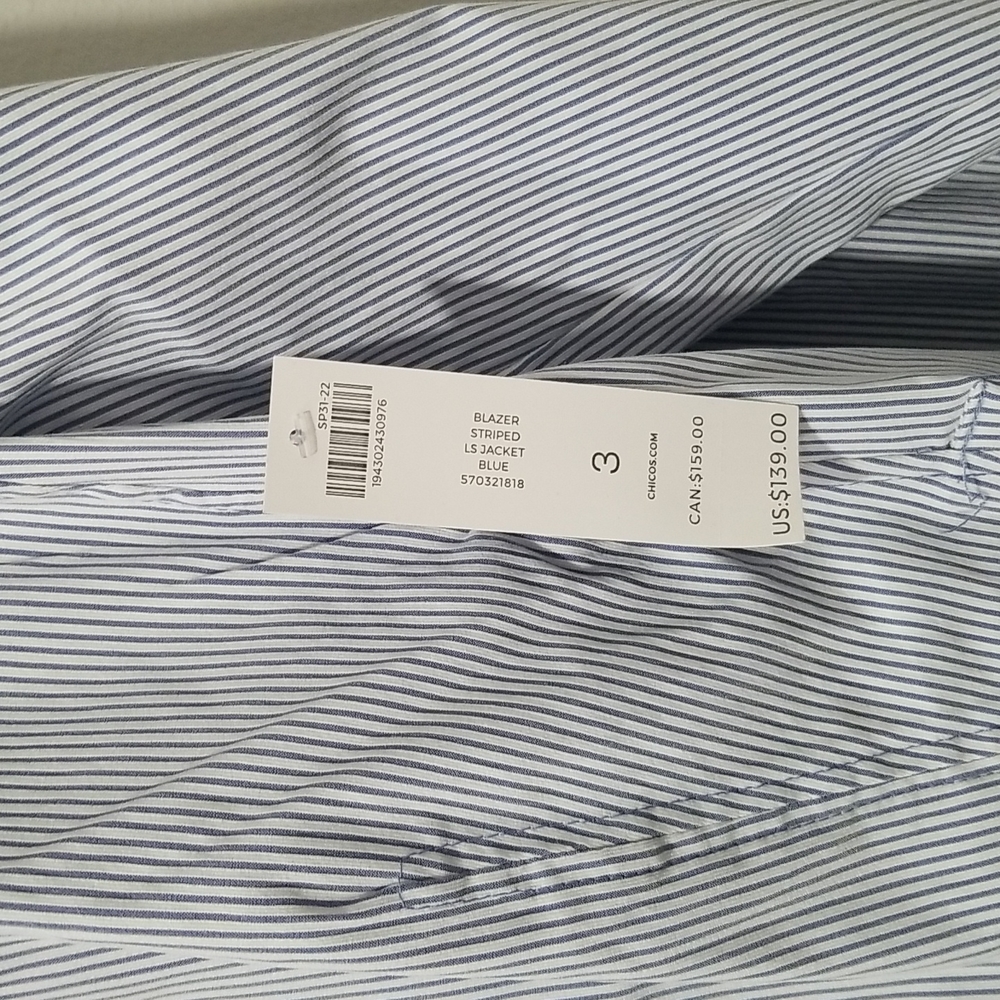 Chico's Striped Snap Blazer, Sz 3 - Picture 6 of 8